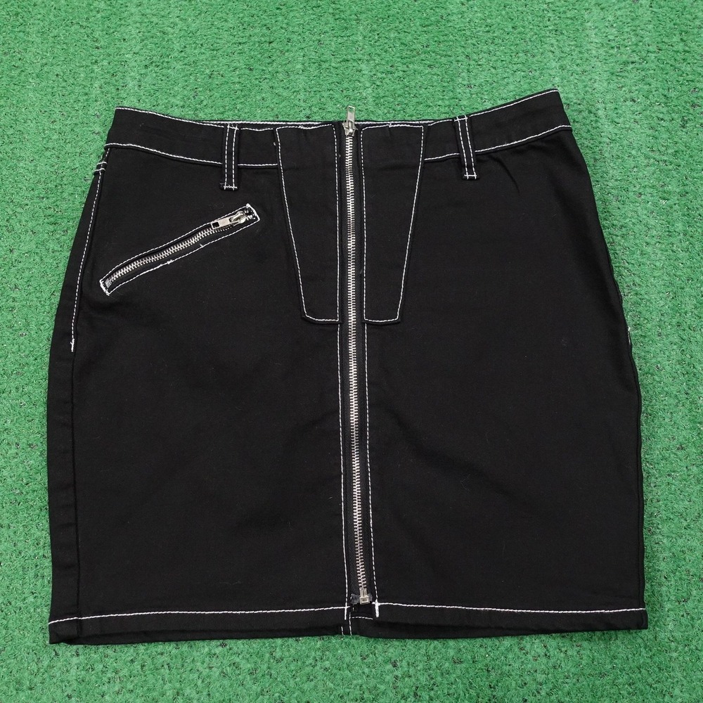 New! Disturbia Skirt UK 12 Black Denim Straight Pencil Zip Gothic Punk Mini